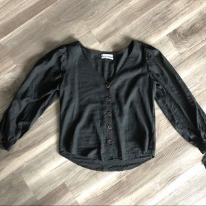 UO Dee Linen Balloon Sleeve Button-Down Top NEW